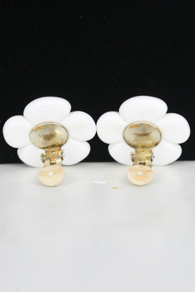 Chanel White Camilla Clip-on Earrings